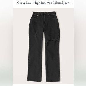 Abercrombie curve love high rise 90s relaxed jeans with rip in washed black